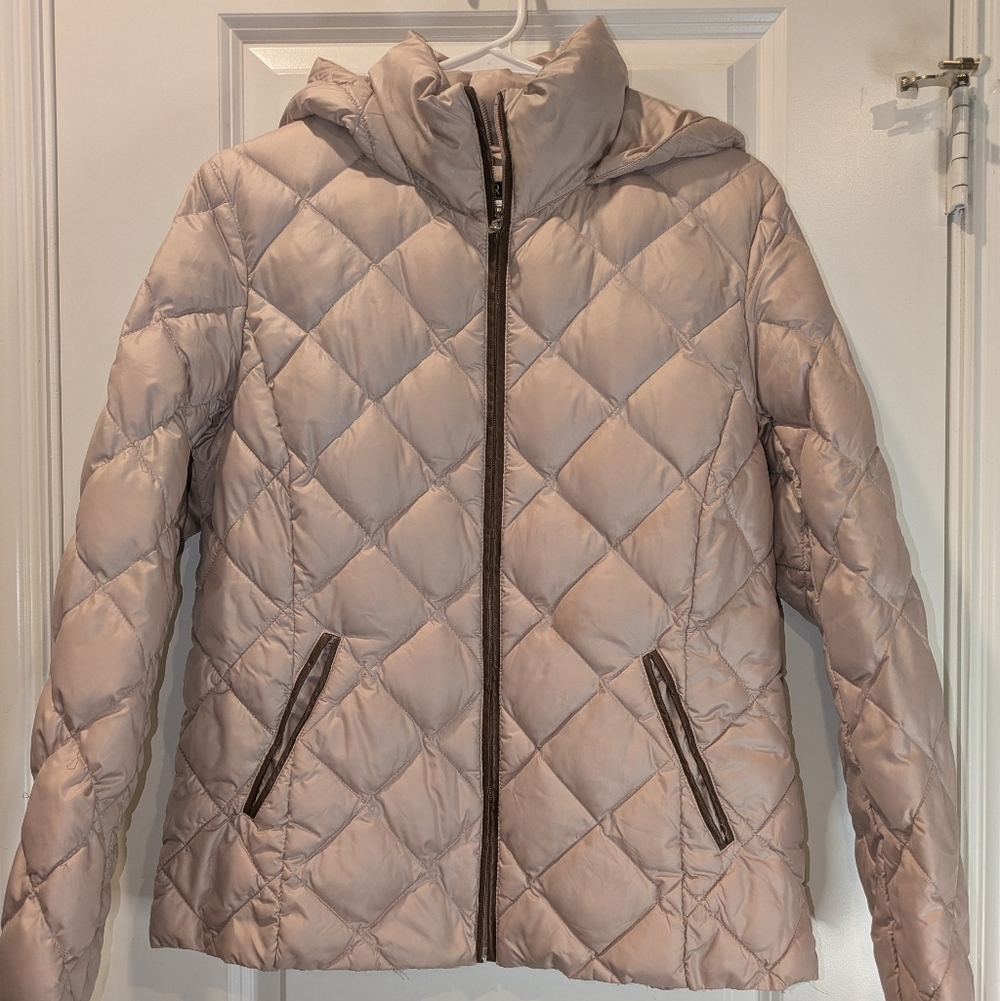 Lauren Ralph Lauren Blush Quilted Down Jacket | Hooded Puffer Coat | Size M